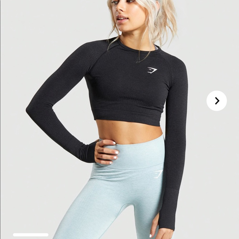 VITAL SEAMLESS LONG SLEEVE CROP TOP - Black Marl